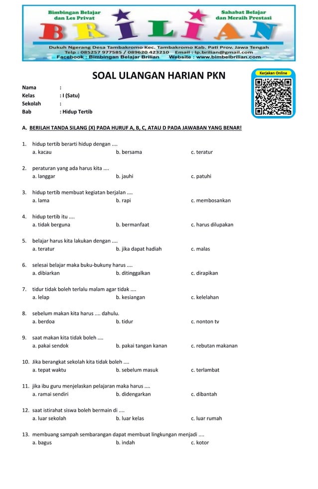 15 Contoh Soal PKN Kelas 1 SD Terbaru 2026 yang Sering Keluar Saat Ujian Sekolah