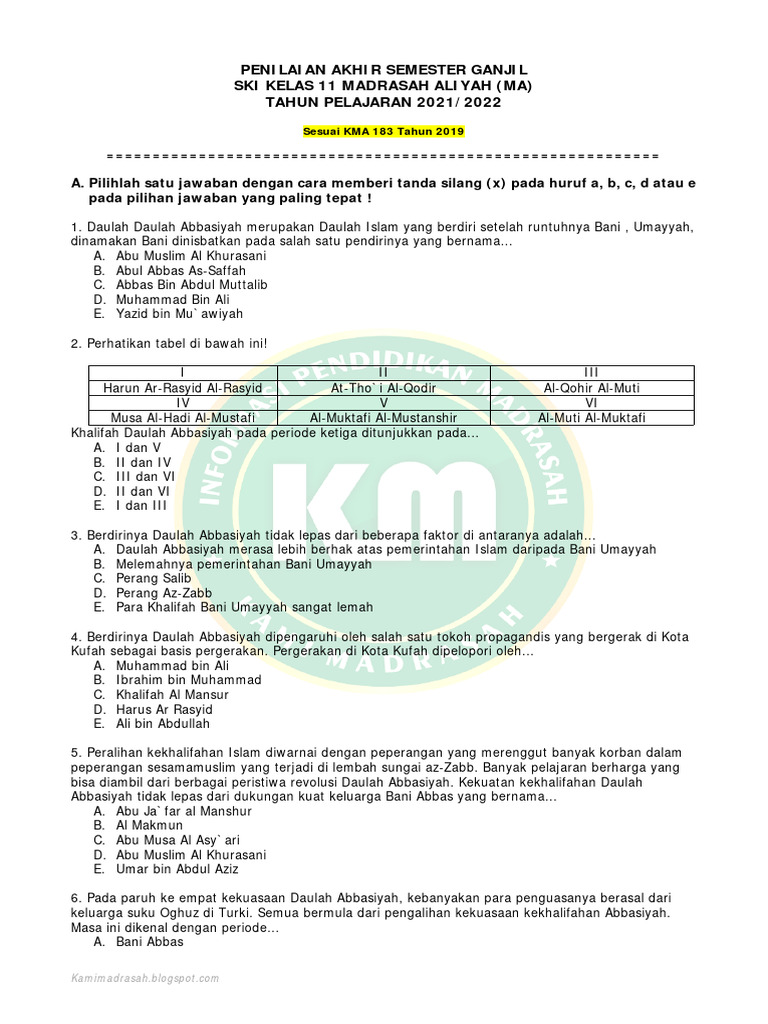 contoh soal kelas 11 semester 1