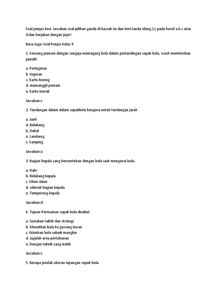 contoh soal penjas kelas 9 semester 1